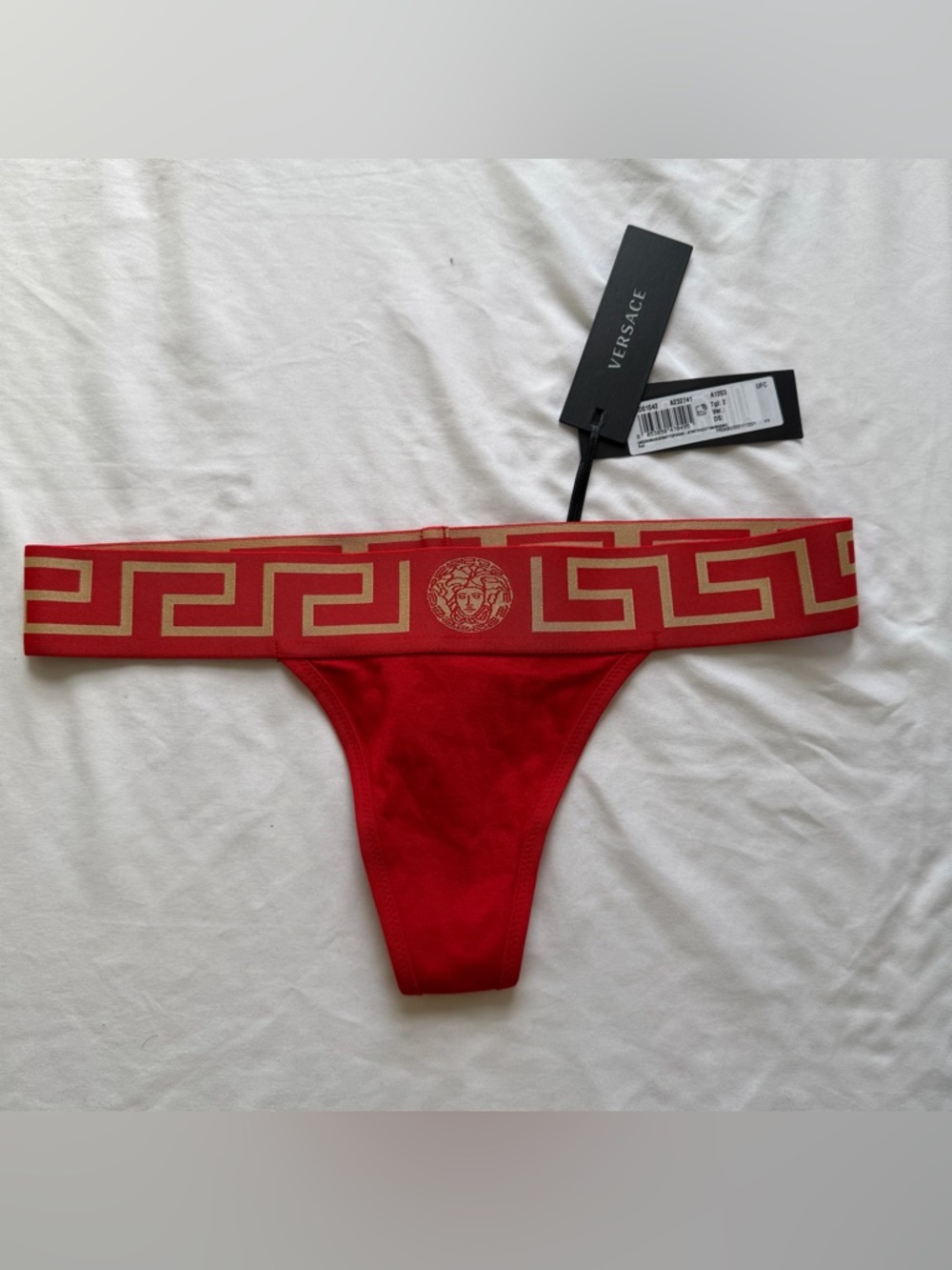 NEW NWT Versace Cotton Jersey Thong Topeka Greca Red sz 2 underwear panty $75